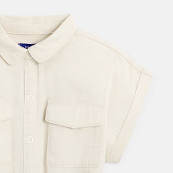 فستان-قميص بأكمام قصيرة، باللون البني الفاتح للفتيات.